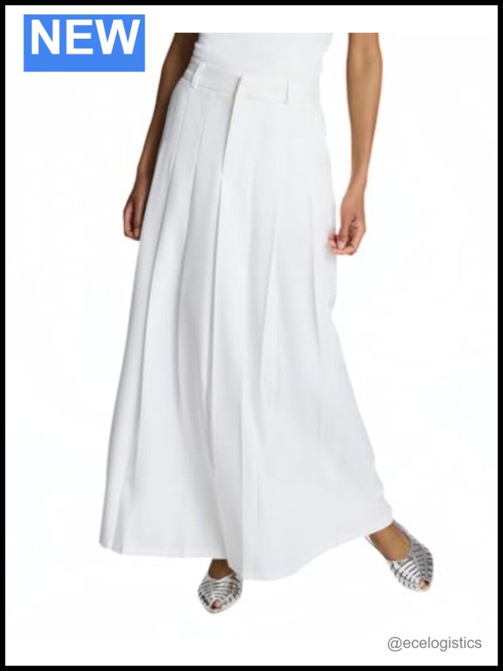 Pleated Maxi Skirt Fly Front Lined Polyester Spandex